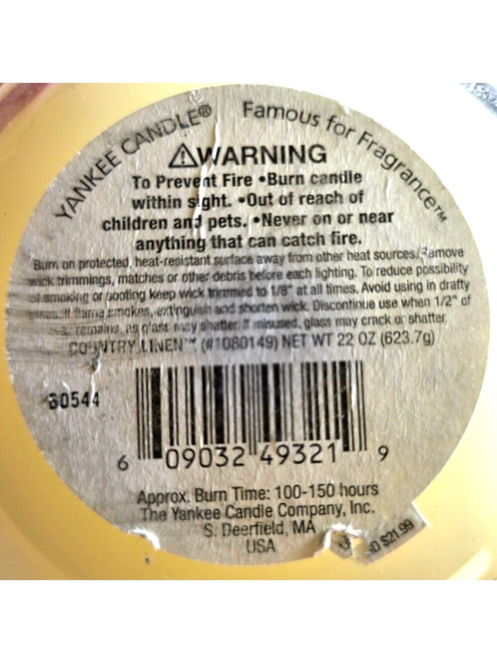 Yankee Candle Country Linen Housewarmer Scented Candle 22 Oz Glass Jar - Picture 6 of 6